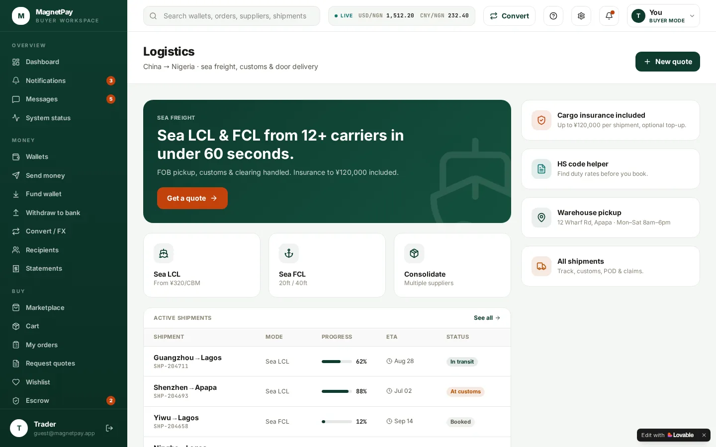Live logistics tracking