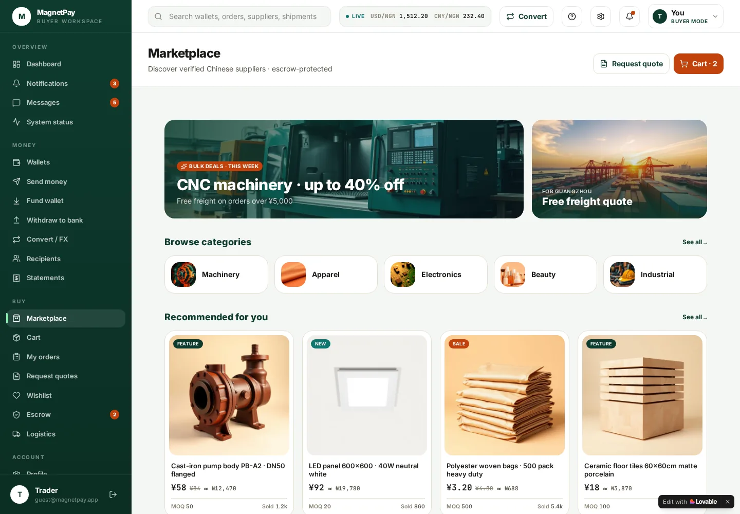 Buyer marketplace workspace