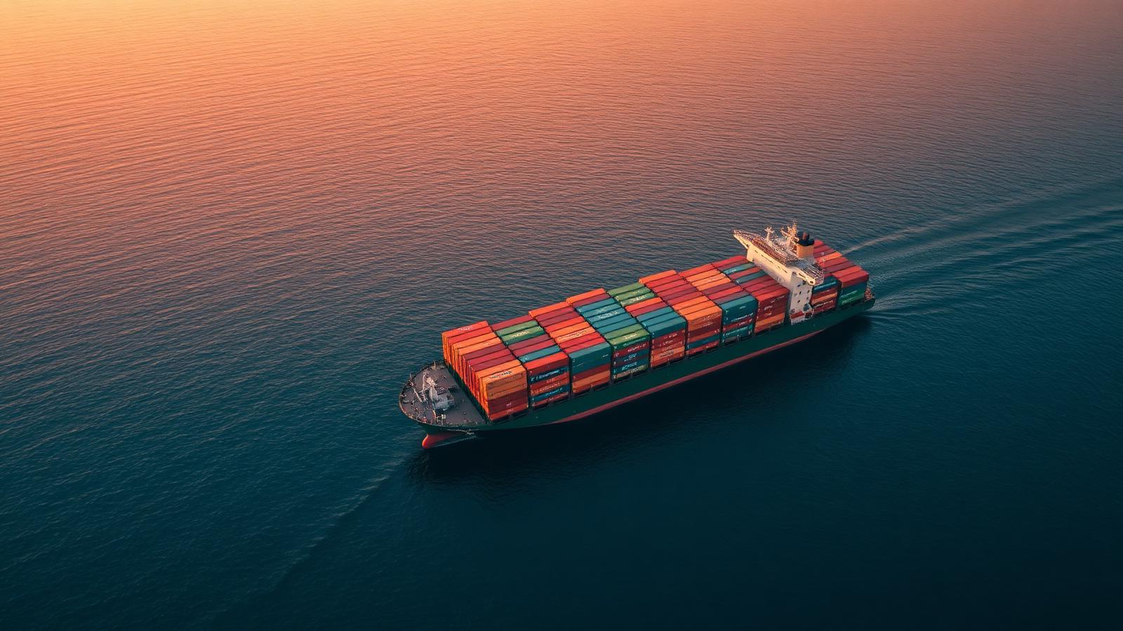 Container ship at dawn
