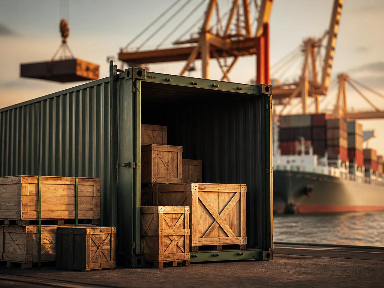 Shipping container loaded at port
